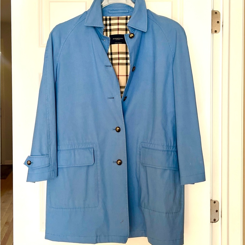 Burberry Light Blue Trench Coat, bright blue color, good condition